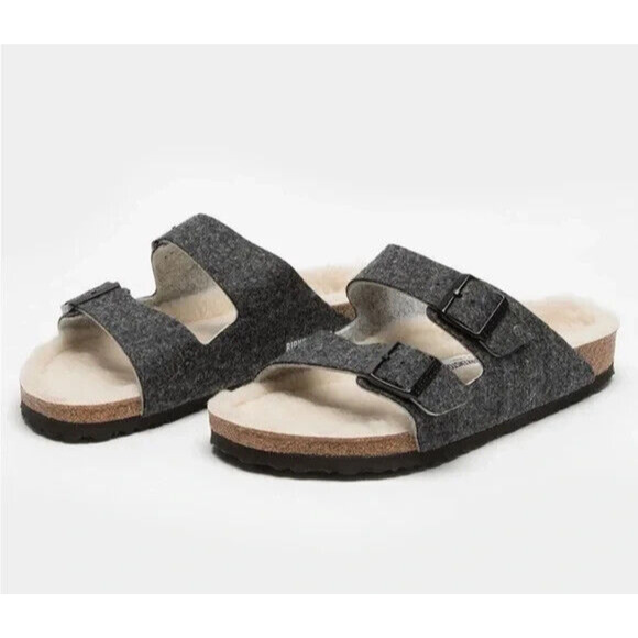 Birkenstock Shoes - Birkenstock Arizona Shearling Sandal Charcoal Gray Cork Suede Women's 39 Size 8